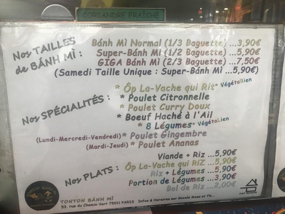 Tonton Banh Mi Sandwicherie Vietnamienne - Menu Image 1